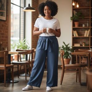 Marisima Chambray Pull On Pants Made in Italy Womens One Size Wide Leg